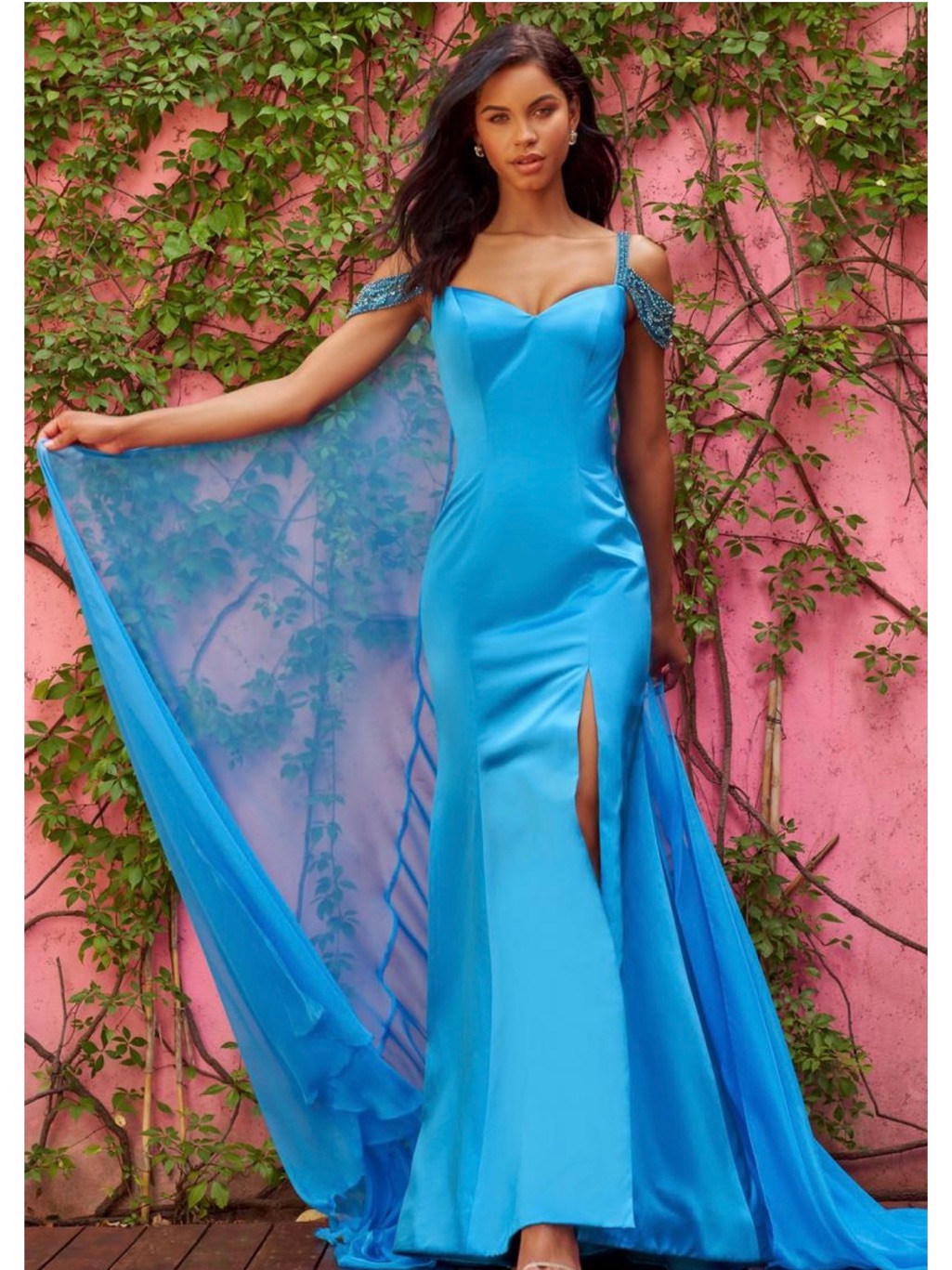 Sherri Hill Vibrant Turquoise Blue Satin Prom Gown